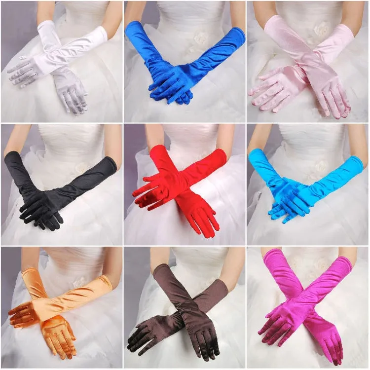 1pair Bride Gloves Satin Long Vintage Travel Sunscreen Dress Wedding Gloves(White)