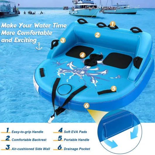 2 Person Water Sport Inflatable Towable Tubes for Boating-Blue