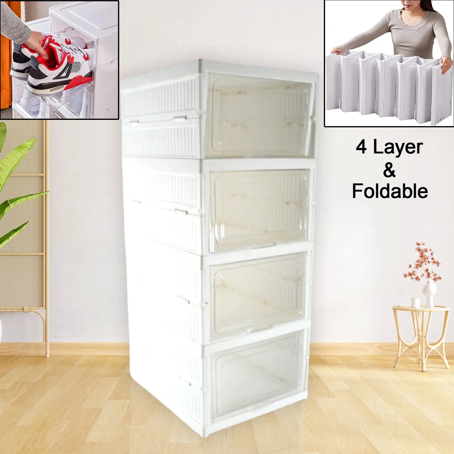 4-Layer Stackable Storage Cart - Foldable Organizer Basket