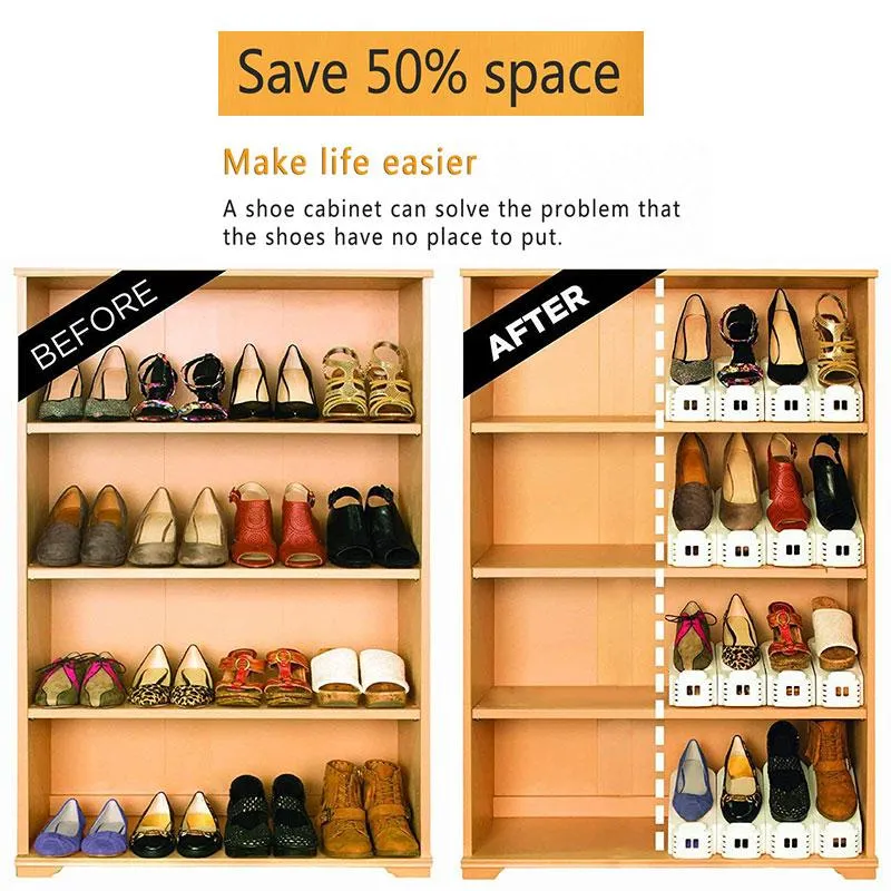 Adjustable Double Layer Shoe Slotz Space-Saving Storage Units Organizer