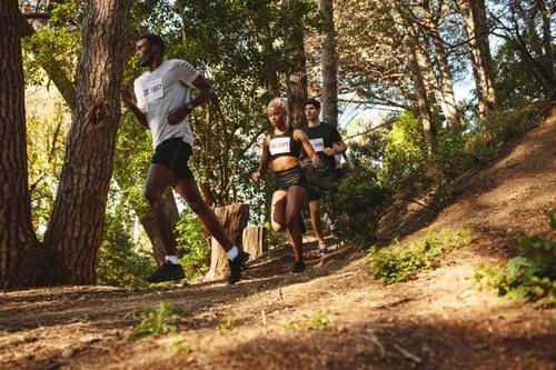 Athletes running in a cross country marathon