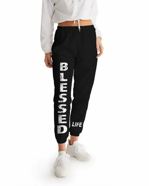 Athletic Pants, Blessed Graphic Text Black And White Track