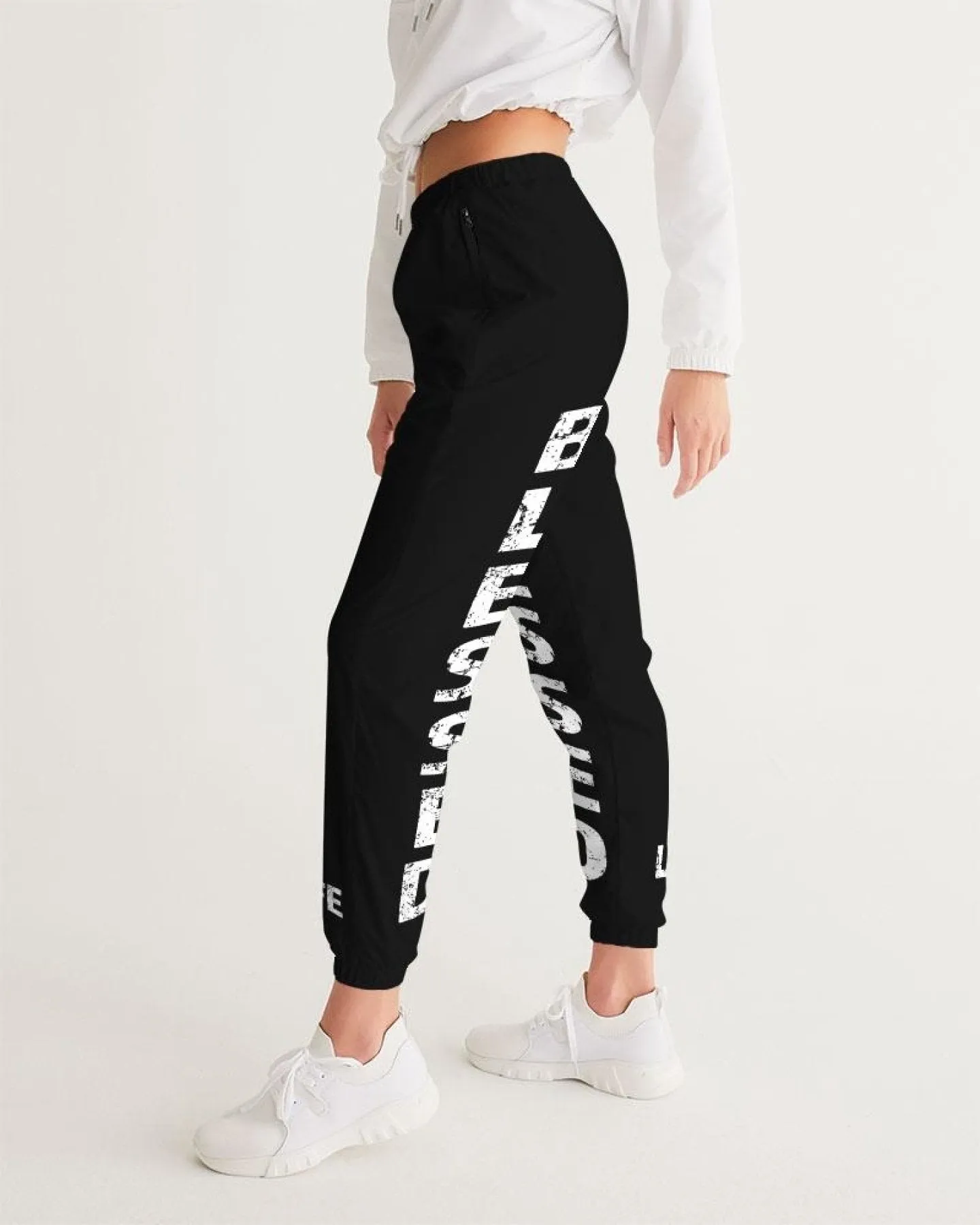 Athletic Pants, Blessed Graphic Text Black And White Track