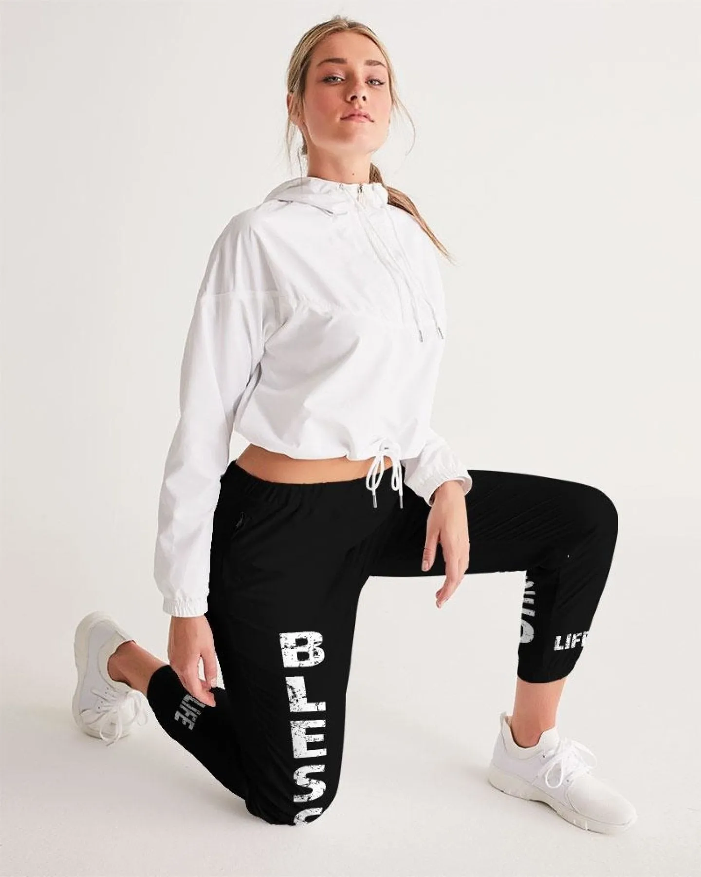 Athletic Pants, Blessed Graphic Text Black And White Track