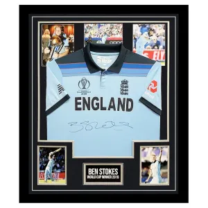 Ben Stokes Autographed Shirt - Framed World Cup Winner 2019 Jersey