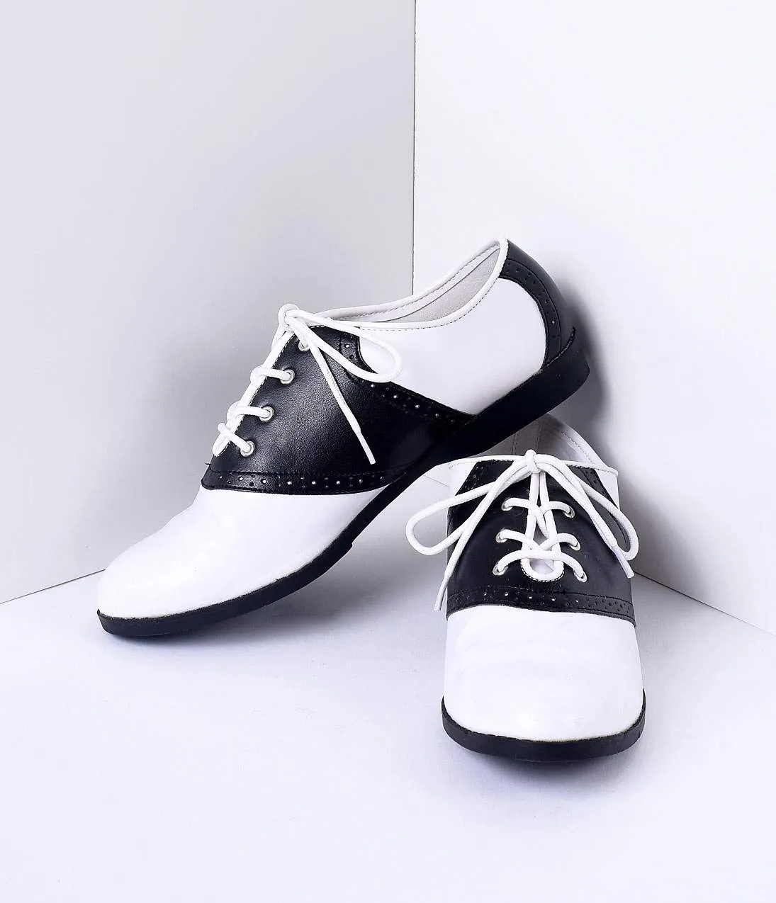 Black & White Classic Lace Up Saddle Shoes