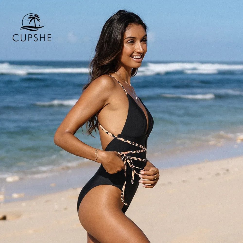 Black Cross Back Plunge Monokini