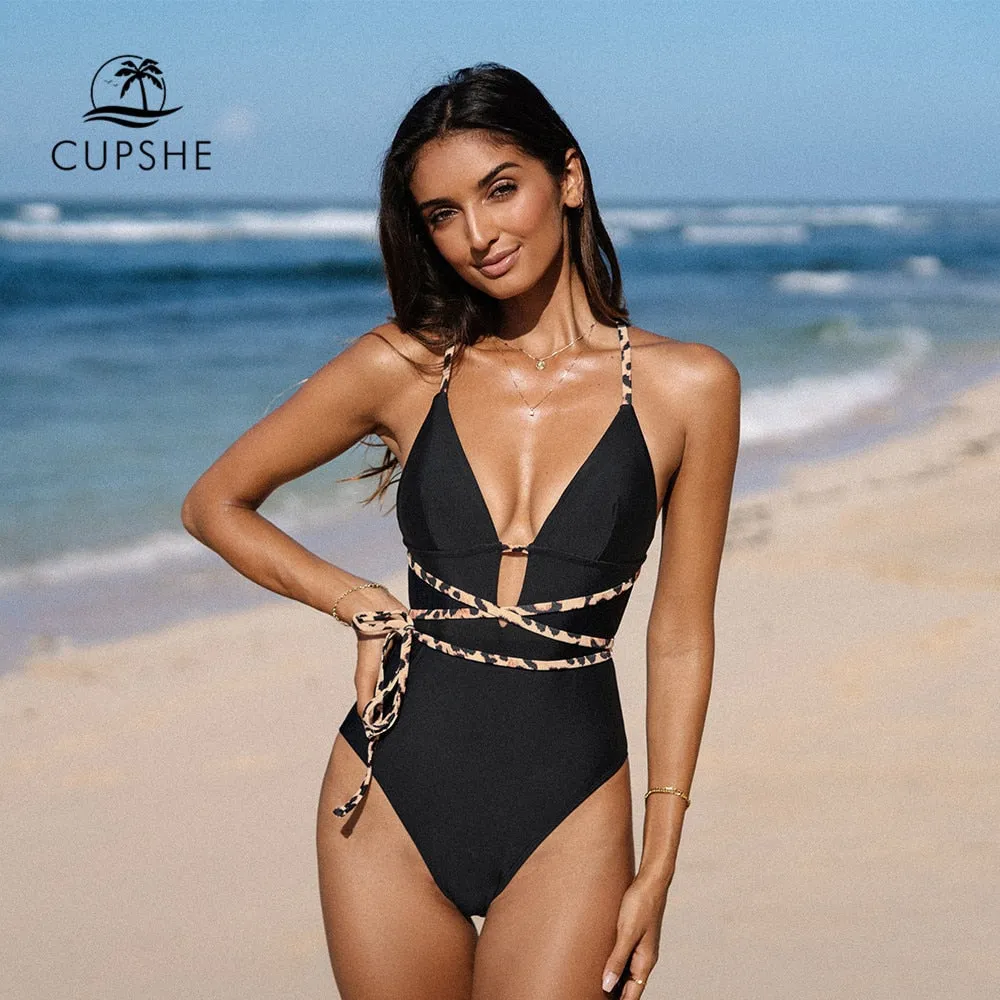 Black Cross Back Plunge Monokini