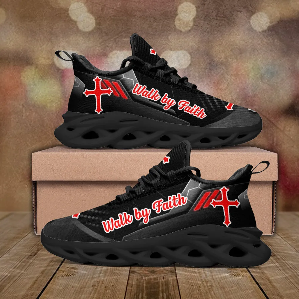 Black Jesus Walk By Faith Running Sneakers 2 Max Soul Shoes - Christian Shoes For Men And Women