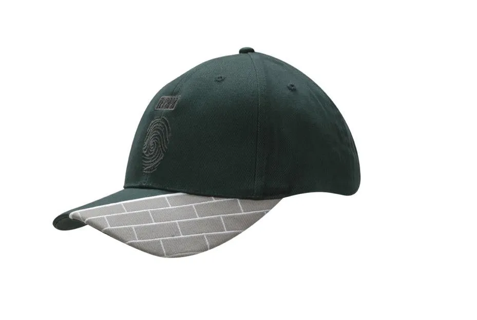 BRUSHED HEAVY COTTON CAP WITH FABRIC INSERT & EMBROIDERED BLOCKS ON PEAK