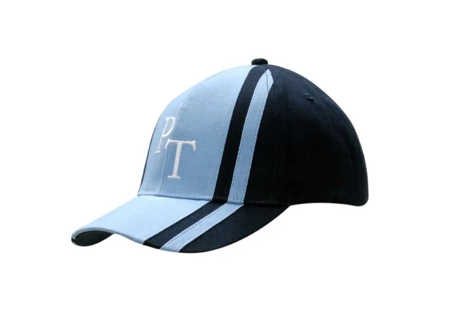 BRUSHED HEAVY COTTON CAP WITH FABRIC INSERTS AND STRIPES ON CROWN & PEAK