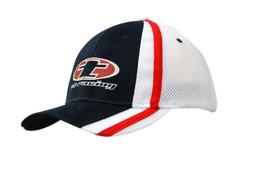 BRUSHED HEAVY COTTON CAP WITH MESH BACK AND FABRIC/MESH STRIPES ON CROWN & PEAK