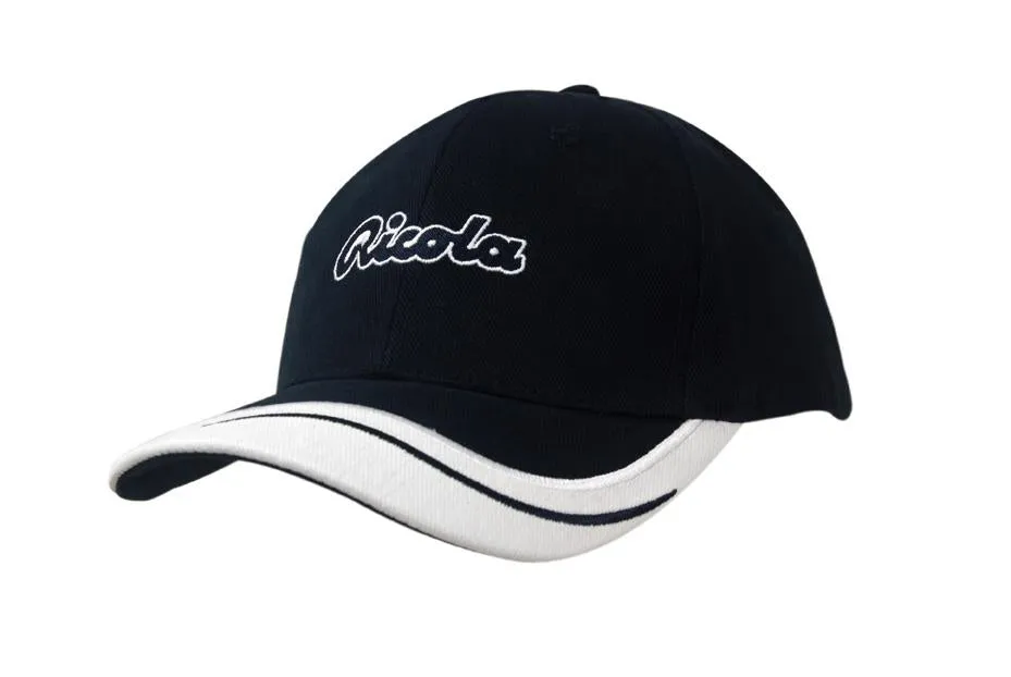 BRUSHED HEAVY COTTON CAP WITH PEAK INSERT/EMBROIDERED LINES