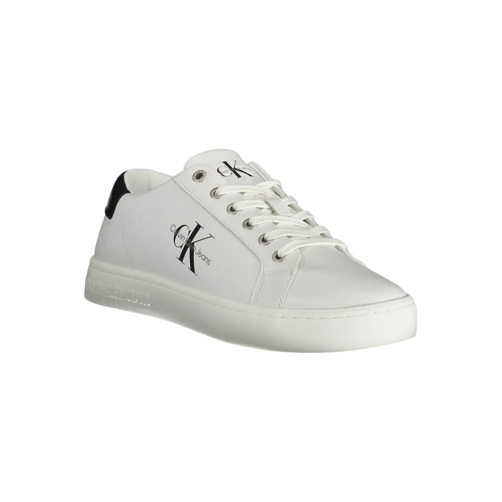 Calvin Klein Sleek White Lace-Up Sneakers with Logo Detail