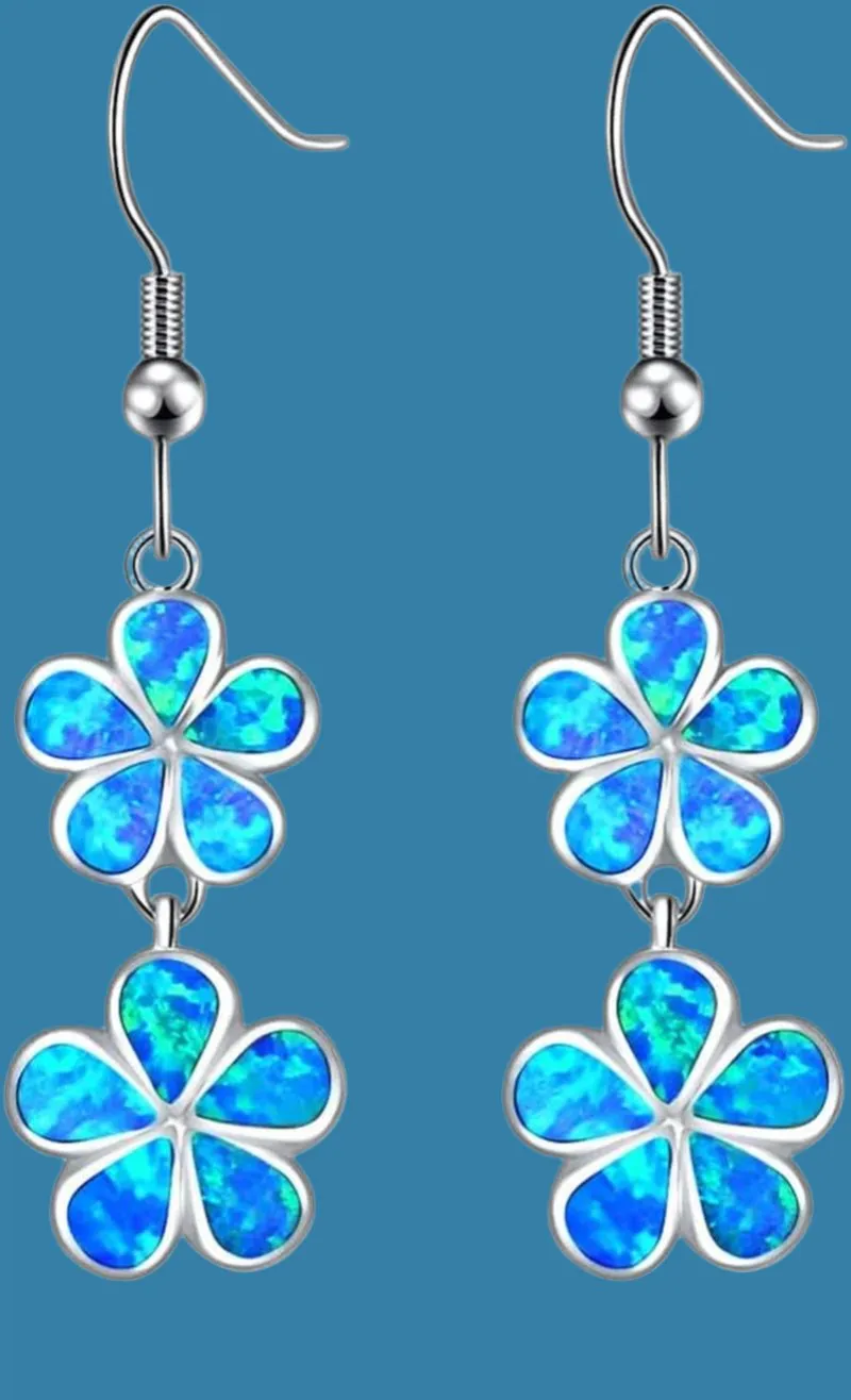 Cinily Gold-Plated Flower-Shaped Opal Hypoallergenic Stud and Dangle Drop Earrings – Elegant Jewelry Gift for Women and Girls