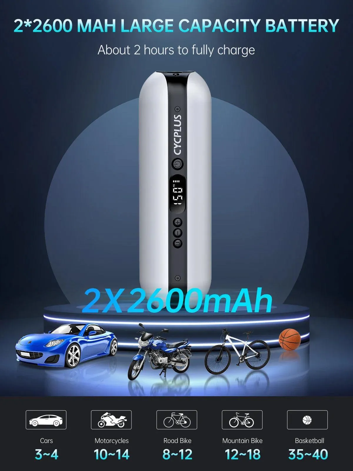 CYCPLUS Portable Smart Air Pump: High-Pressure Inflator & Power Bank for Bikes, Cars, and Sports Equipment