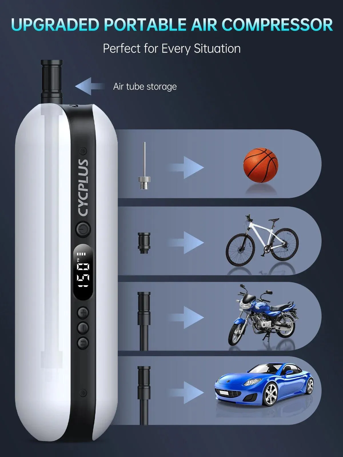 CYCPLUS Portable Smart Air Pump: High-Pressure Inflator & Power Bank for Bikes, Cars, and Sports Equipment