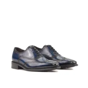 DapperFam Aeron in Denim Men's Hand-Painted Patina Full Brogue