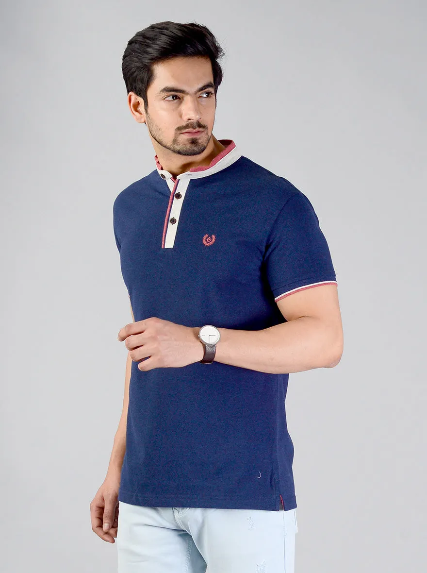 Deep Blue Solid Slim Fit Polo T-shirt | Greenfibre