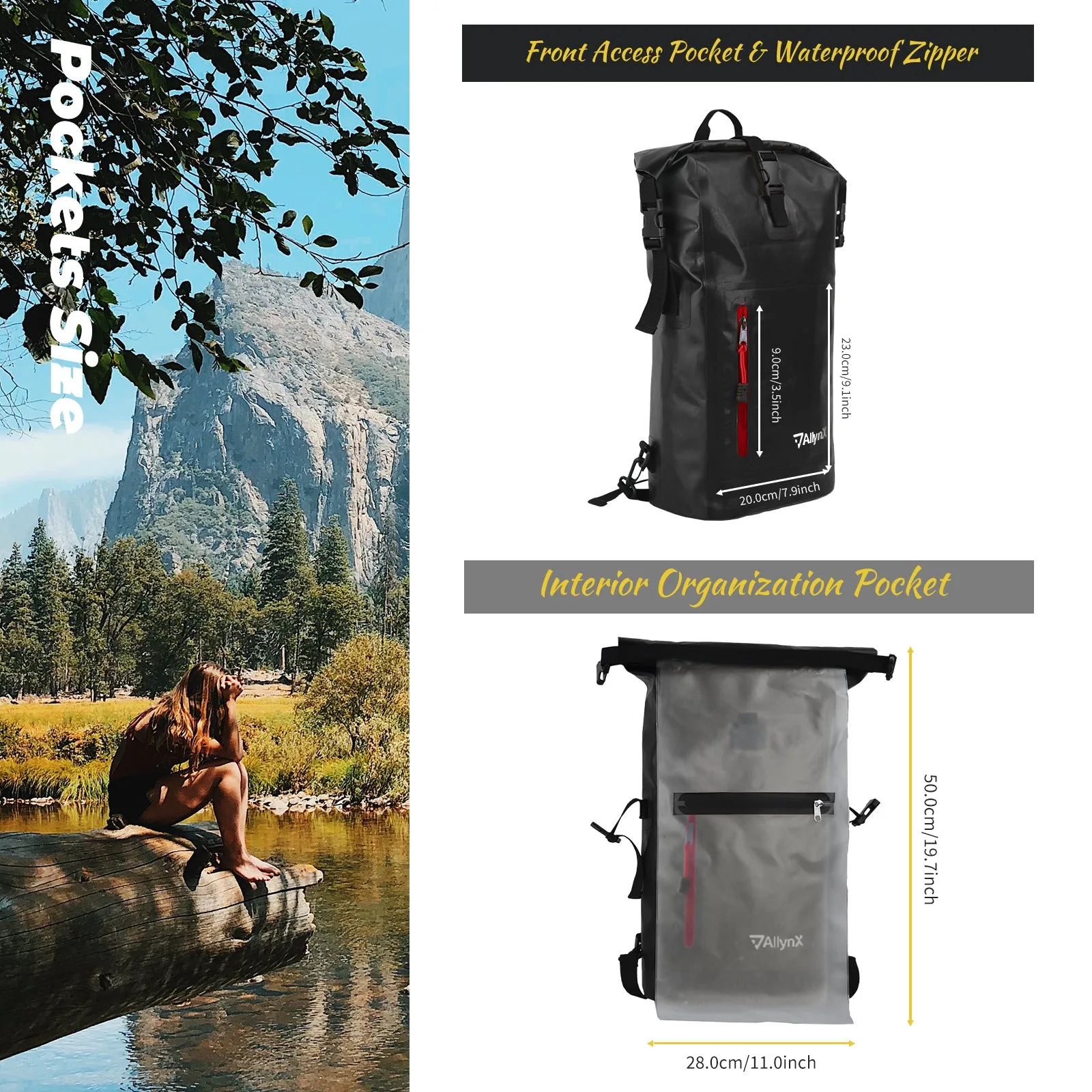 Dry bag Waterproof Backpack With Zipper Pocket 25L BLACK