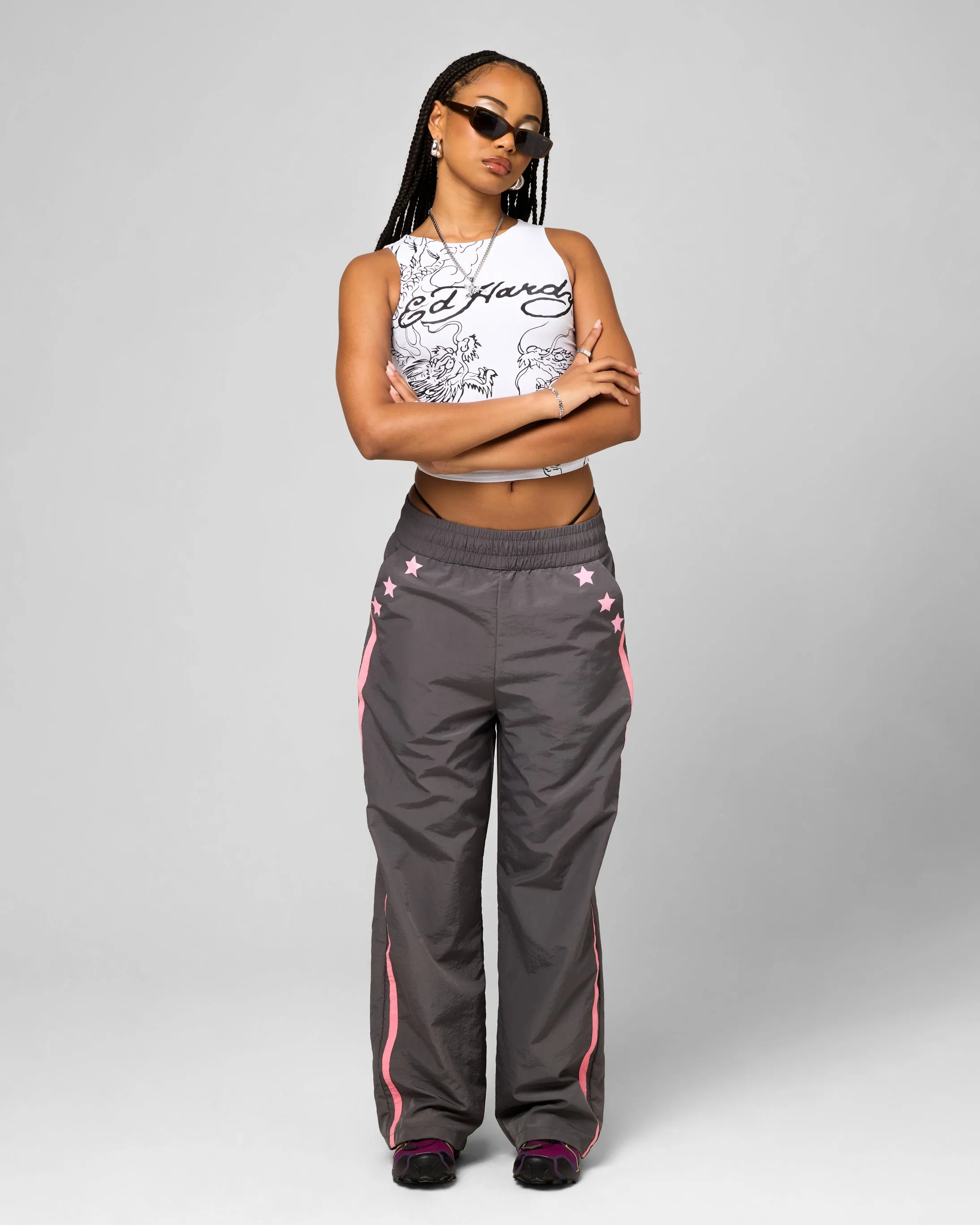 Ed Hardy Women's Nylon Sports Pant Grey/Pink