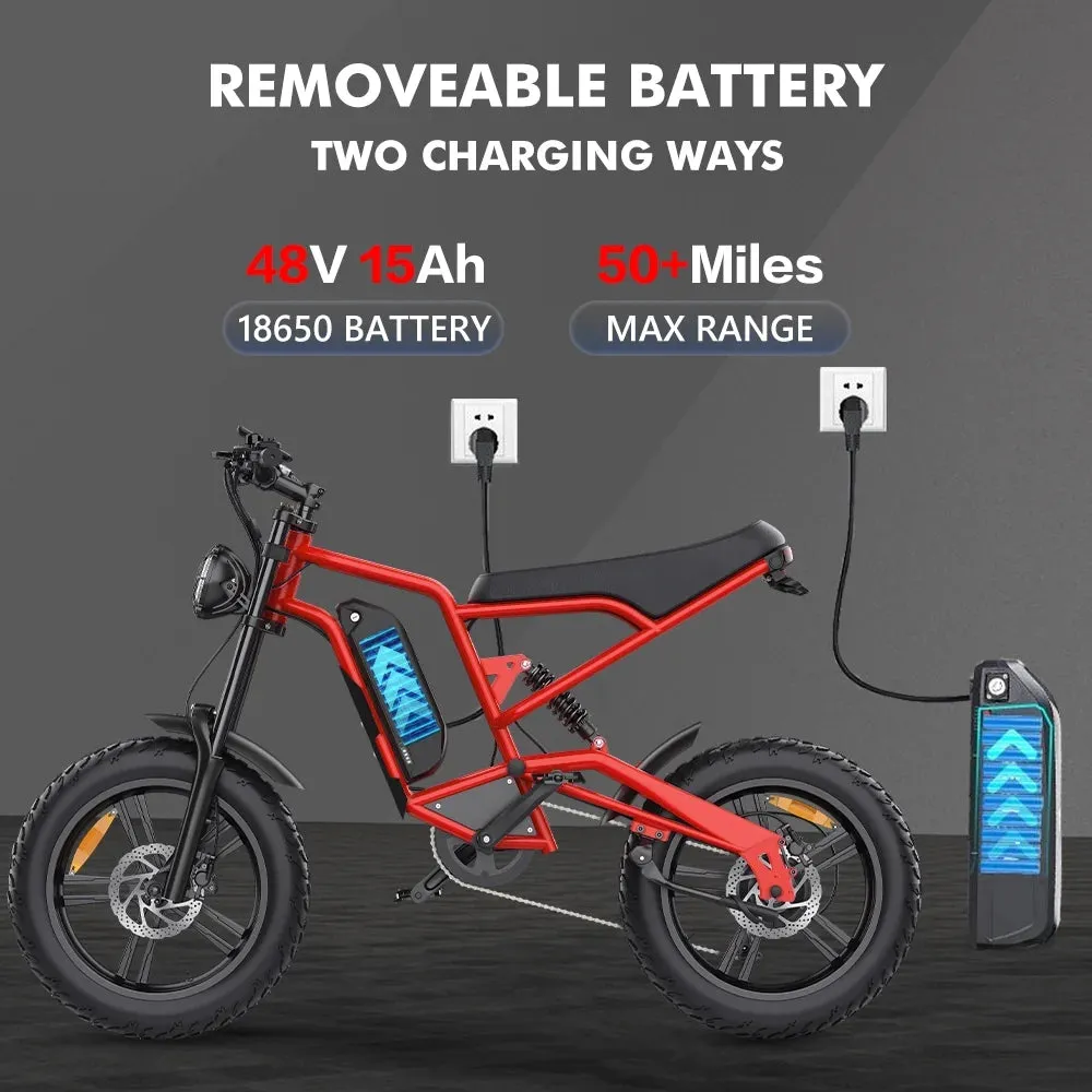 Electric Bike Mountain E-Bike for Adults with 20" Fat Tire, 1200W 7 Speeds Cruiser Ebike Adult Electric Bikes up to 32Mph & 43Miles, 330Lbs Capacity