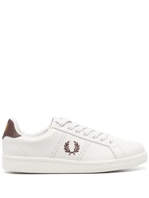 embroidered-logo leather sneakers