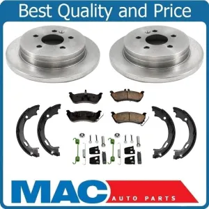 For 98-03 ML320 Mercedes (2) Rr Brake Rotors & Pads & Parking Shoes Springs 5pc