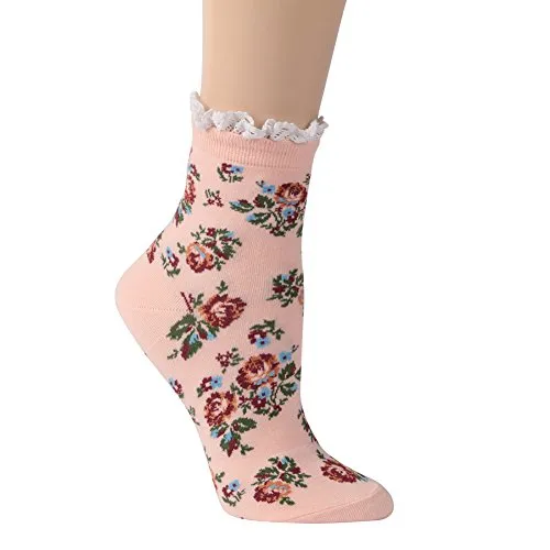 Funcat Short Dress Bobby Socks Women,Vintage Ruffle Cuff Ankle Boots Socks with Lace Trim Girls Ladies Gift 6 Pairs