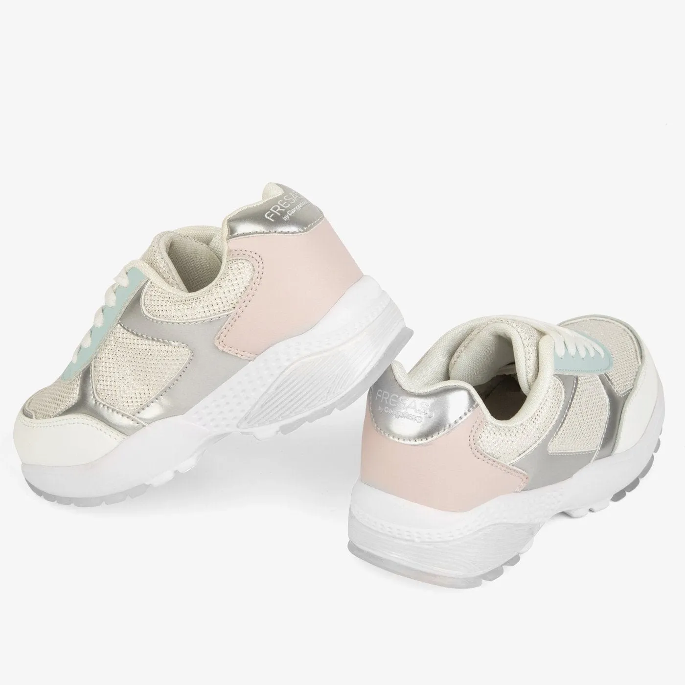 Girl's White Mesh Sneakers