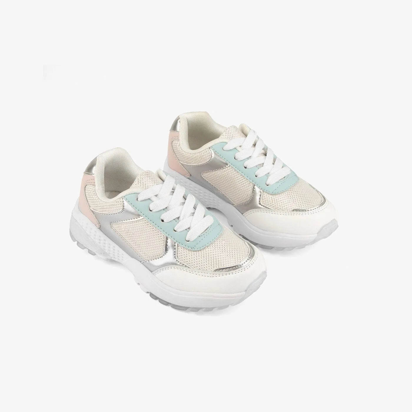 Girl's White Mesh Sneakers