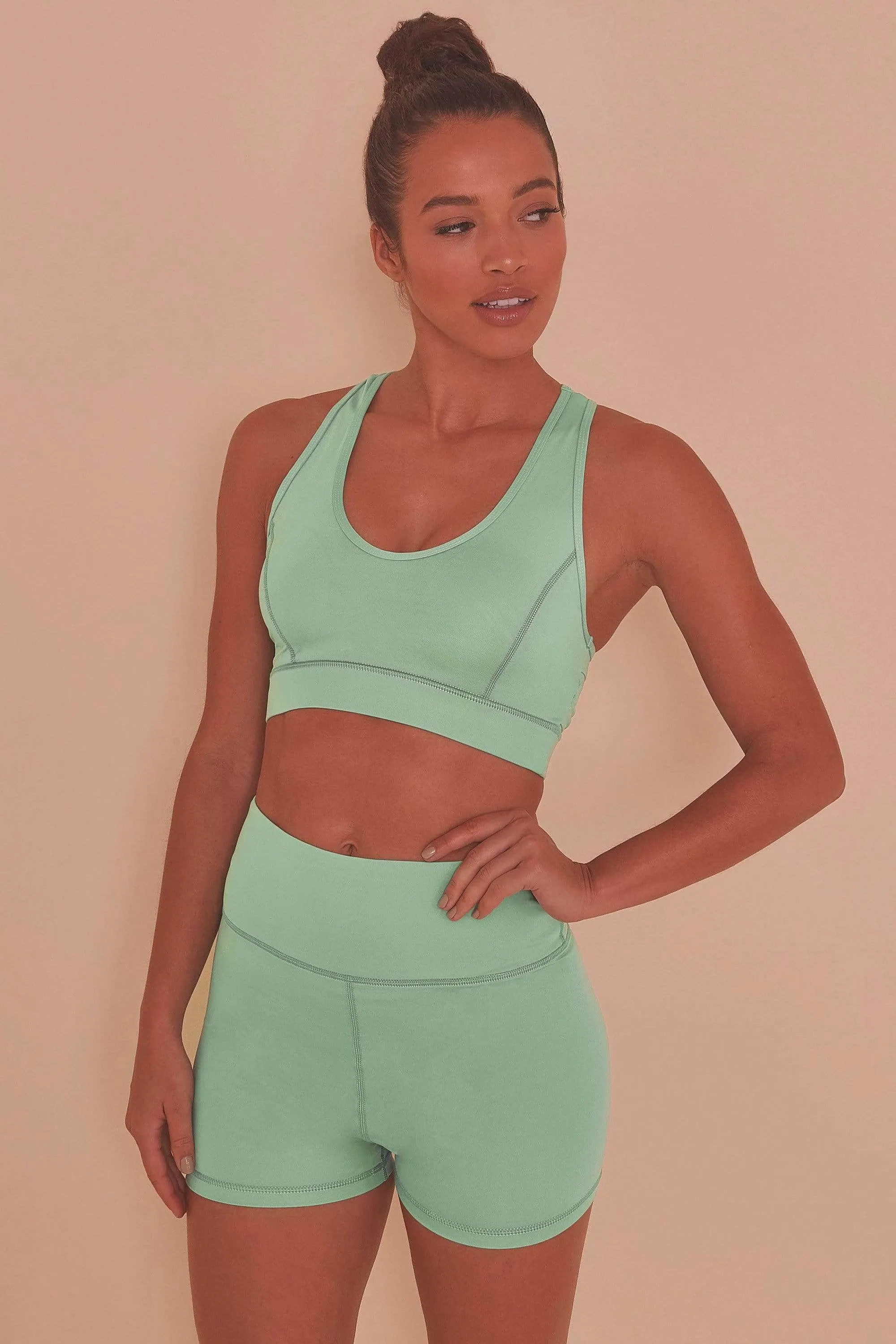 Green Double Strap Back Sports Bra