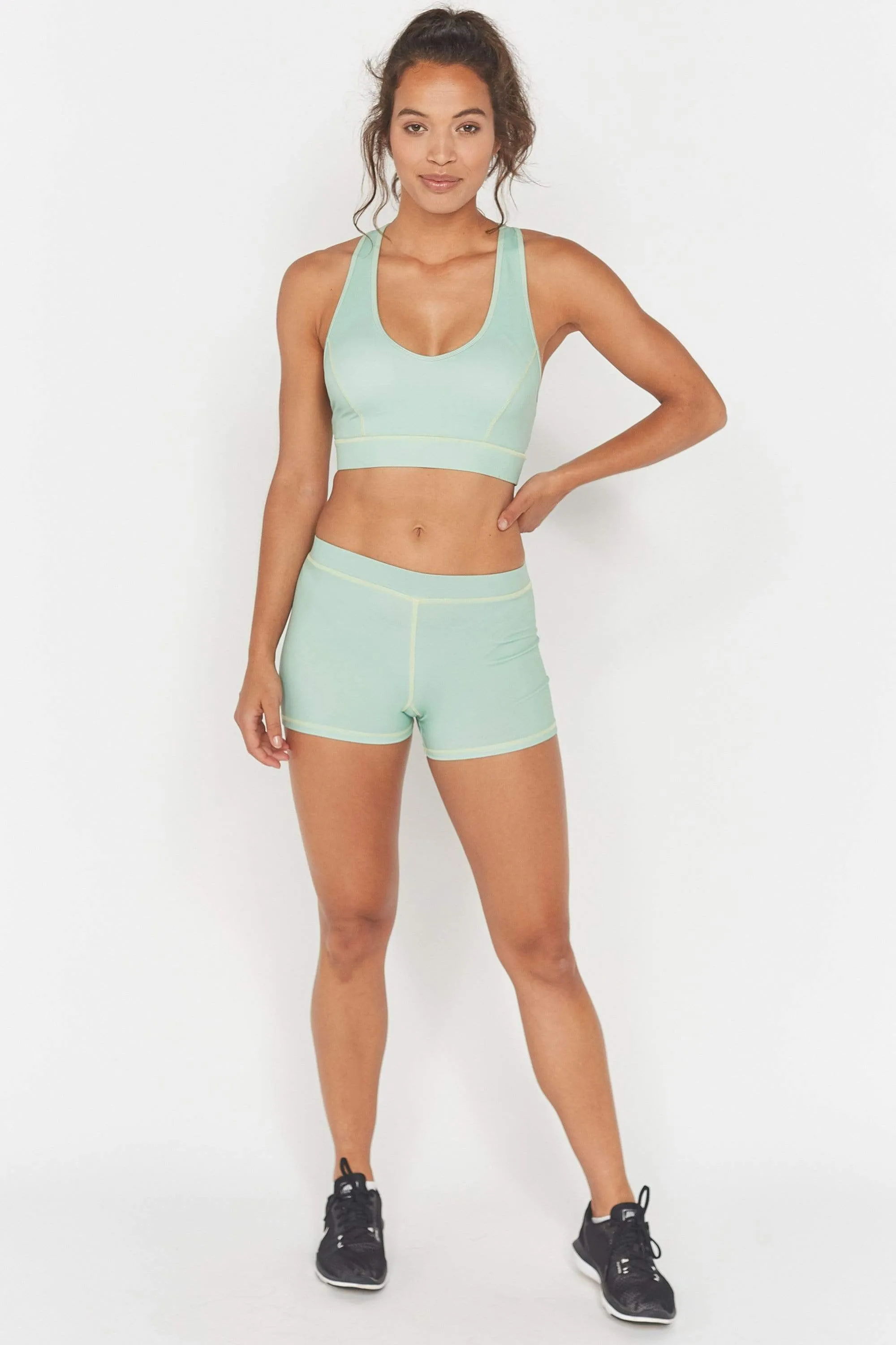 Green Double Strap Back Sports Bra