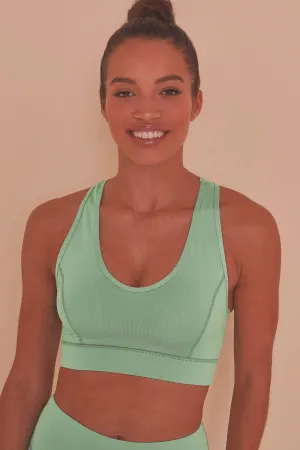 Green Double Strap Back Sports Bra