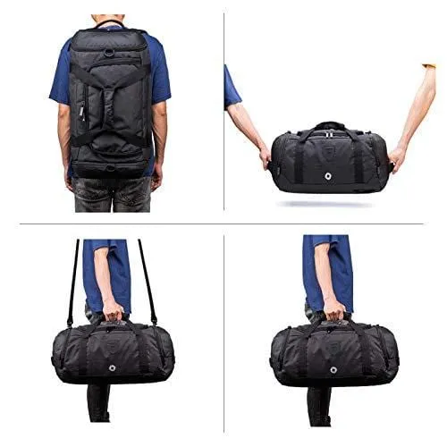 Gym Duffle Bag Backpack Waterproof Sports Duffel Bags Travel Weekender Bag for Men Women Overnight Bag with Shoes Compartment Black