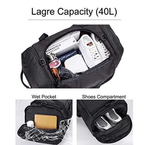 Gym Duffle Bag Backpack Waterproof Sports Duffel Bags Travel Weekender Bag for Men Women Overnight Bag with Shoes Compartment Black