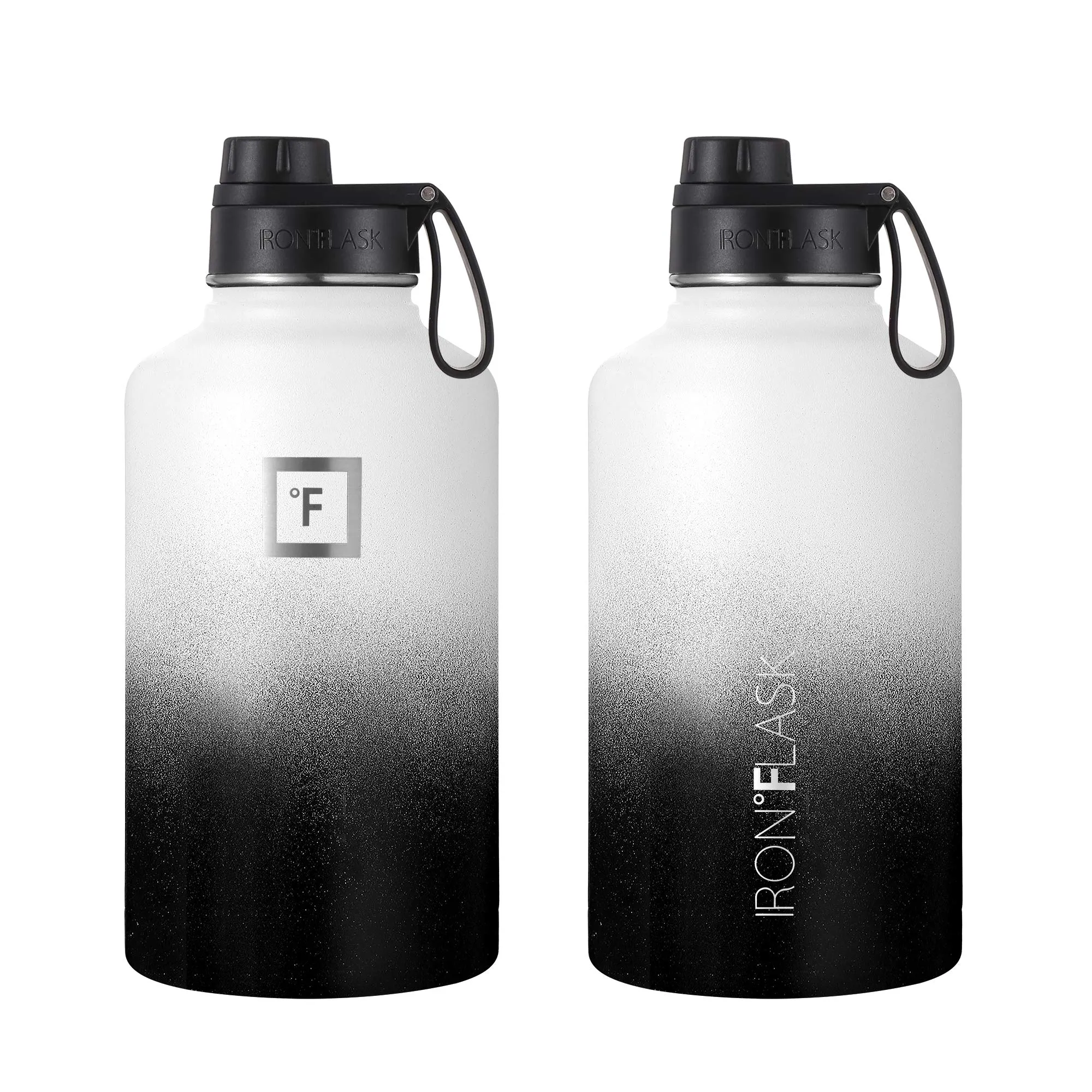 IRON °FLASK Sports Water Bottle - 64oz, 3 Lids (Spout Lid), Vacuum Insulated Stainless Steel, Hot Cold, Modern Double Walled, Simple Thermo Mug, Hydro Metal Canteen (Day & Night)