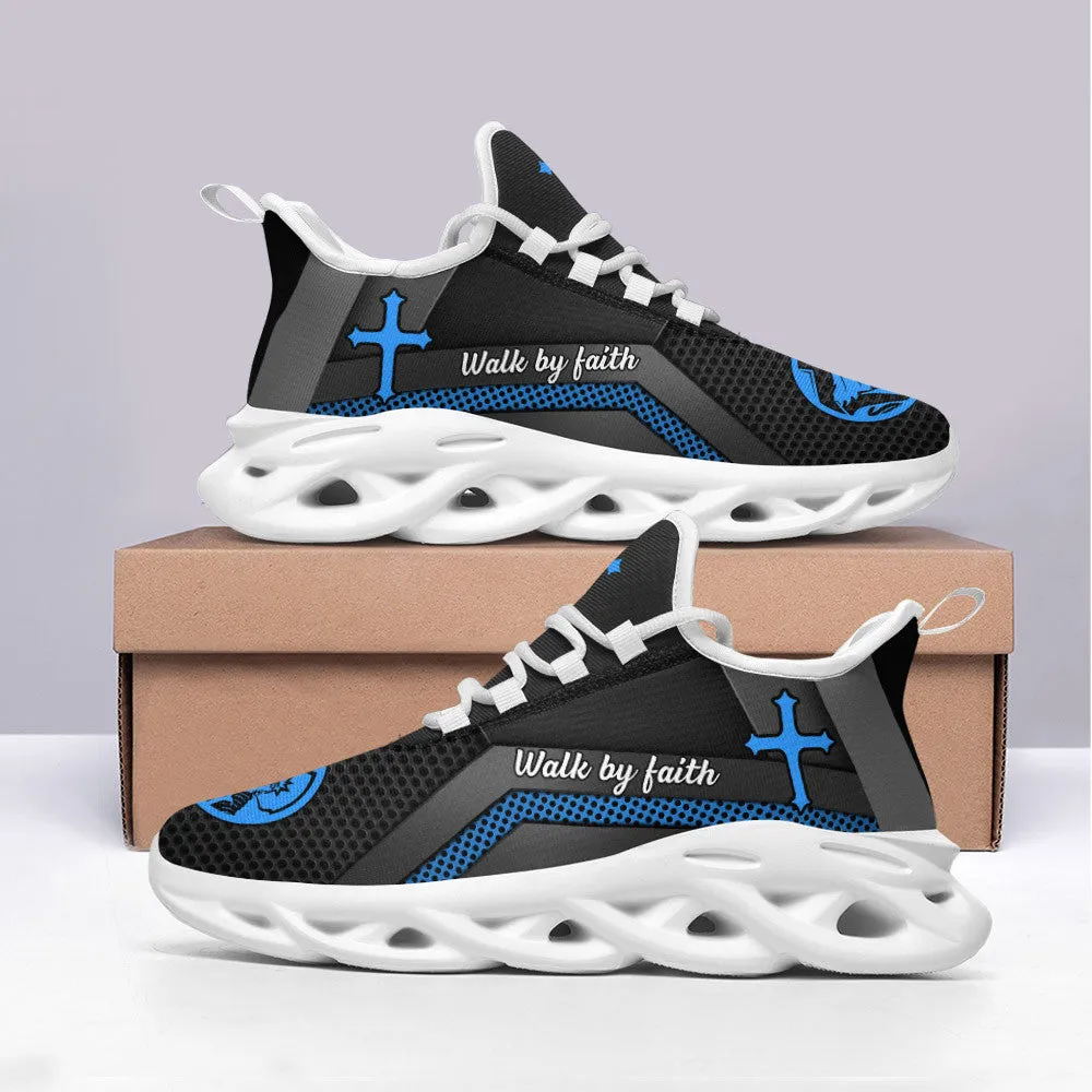 Jesus Walk By Faith Running Sneakers Blue Max Soul Shoes - Christian Shoes For Men And Women