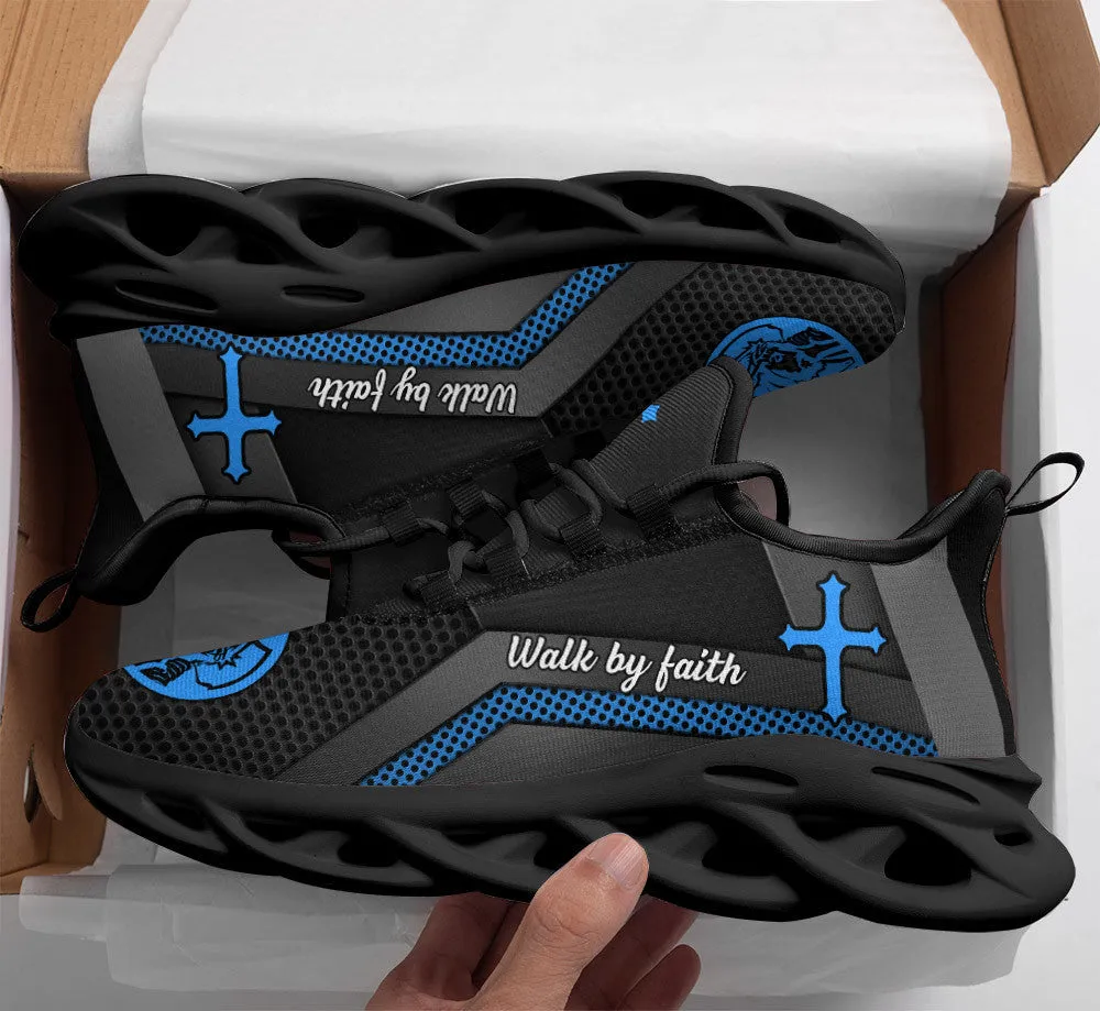 Jesus Walk By Faith Running Sneakers Blue Max Soul Shoes - Christian Shoes For Men And Women