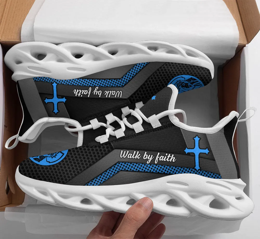 Jesus Walk By Faith Running Sneakers Blue Max Soul Shoes - Christian Shoes For Men And Women