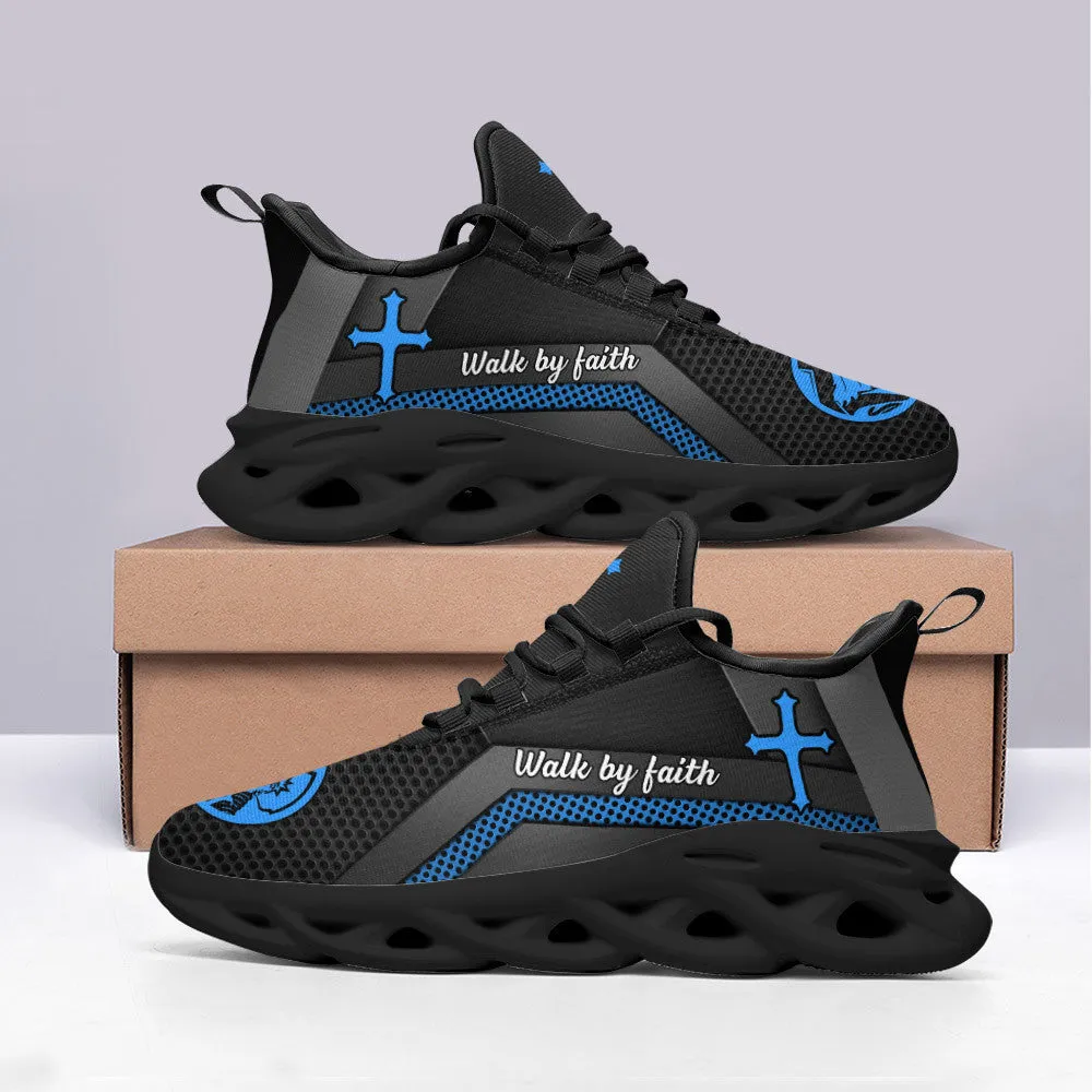 Jesus Walk By Faith Running Sneakers Blue Max Soul Shoes - Christian Shoes For Men And Women