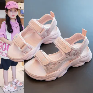 KAMAMES Girls' Soft Bottom Sandals Children's Beach Shoes Summer New Internet Celebrity Princess Shoes All-Match Non-Slip Girls' Sports Sandals