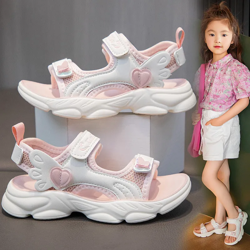 KAMAMES Girls' Soft Bottom Sandals Children's Beach Shoes Summer New Internet Celebrity Princess Shoes All-Match Non-Slip Girls' Sports Sandals