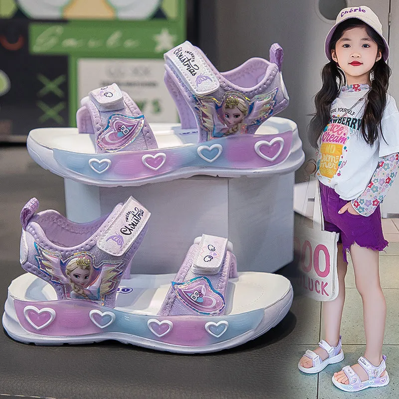 KAMAMES Girls' Soft Bottom Sandals Children's Beach Shoes Summer New Internet Celebrity Princess Shoes All-Match Non-Slip Girls' Sports Sandals