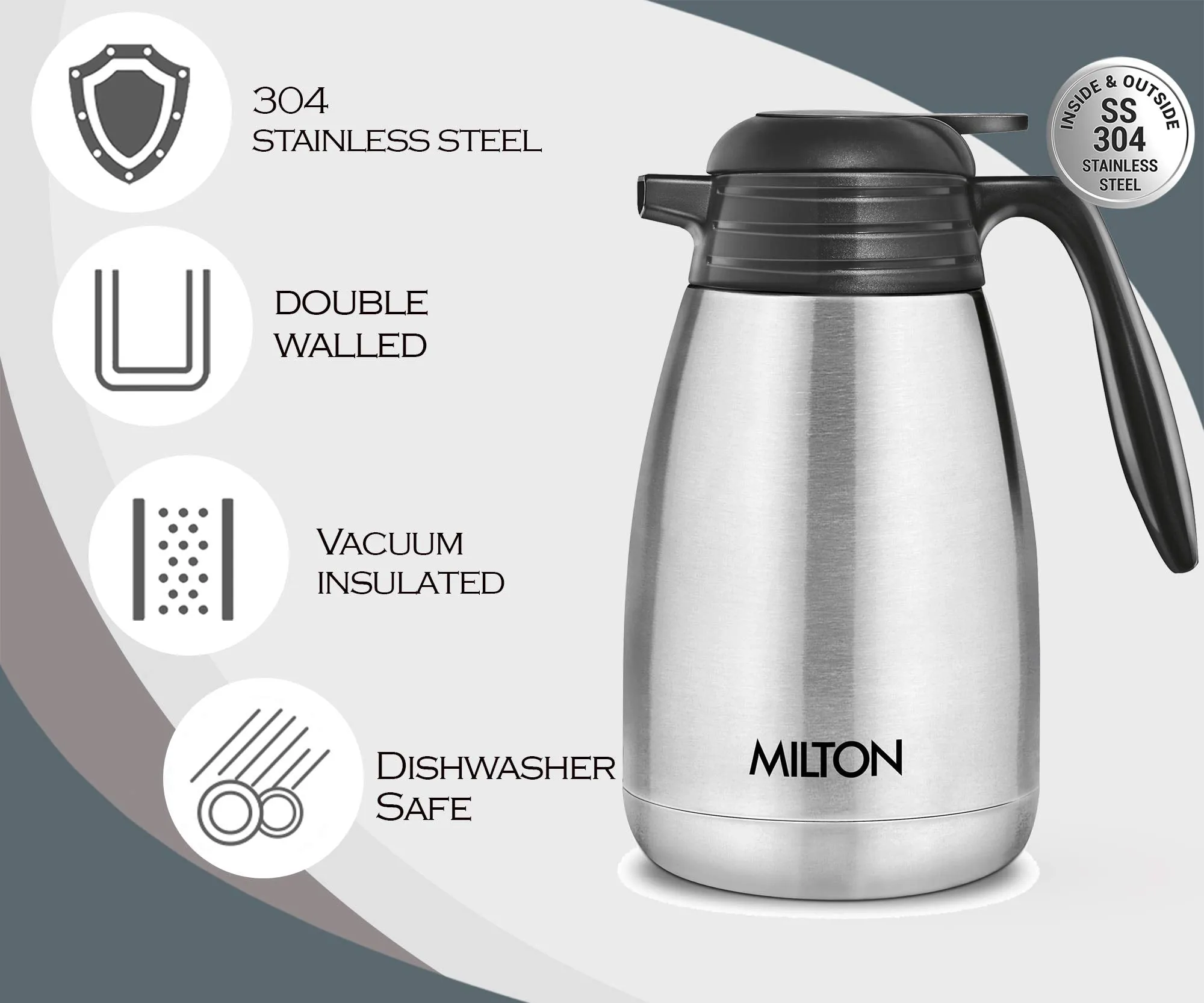 Milton Thermosteel Carafe Flask Tea/Coffee Pot Tea/Coffee Pot, 1000 ml, Silver & Thermosteel Carafe for 24 Hours Hot or Cold, 1500 ml, Silver