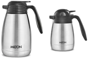 Milton Thermosteel Carafe Flask Tea/Coffee Pot Tea/Coffee Pot, 1000 ml, Silver & Thermosteel Carafe for 24 Hours Hot or Cold, 1500 ml, Silver