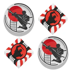 Ninja Party Supplies - Ninja Warrior Paper Dessert Plates and Beverage Napkins (Serves 16)