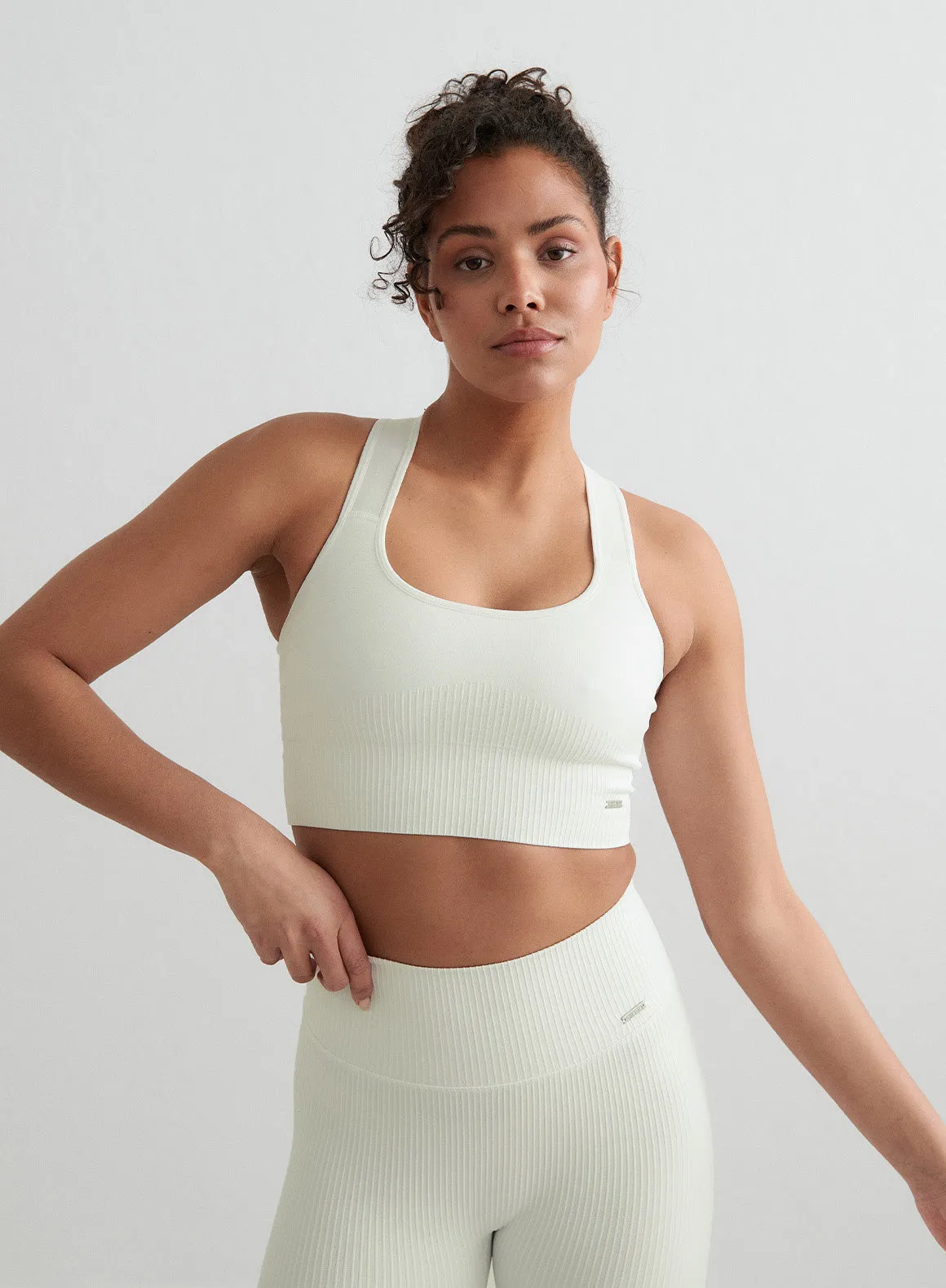 Off-White Ribbed Seamless High Support Bra