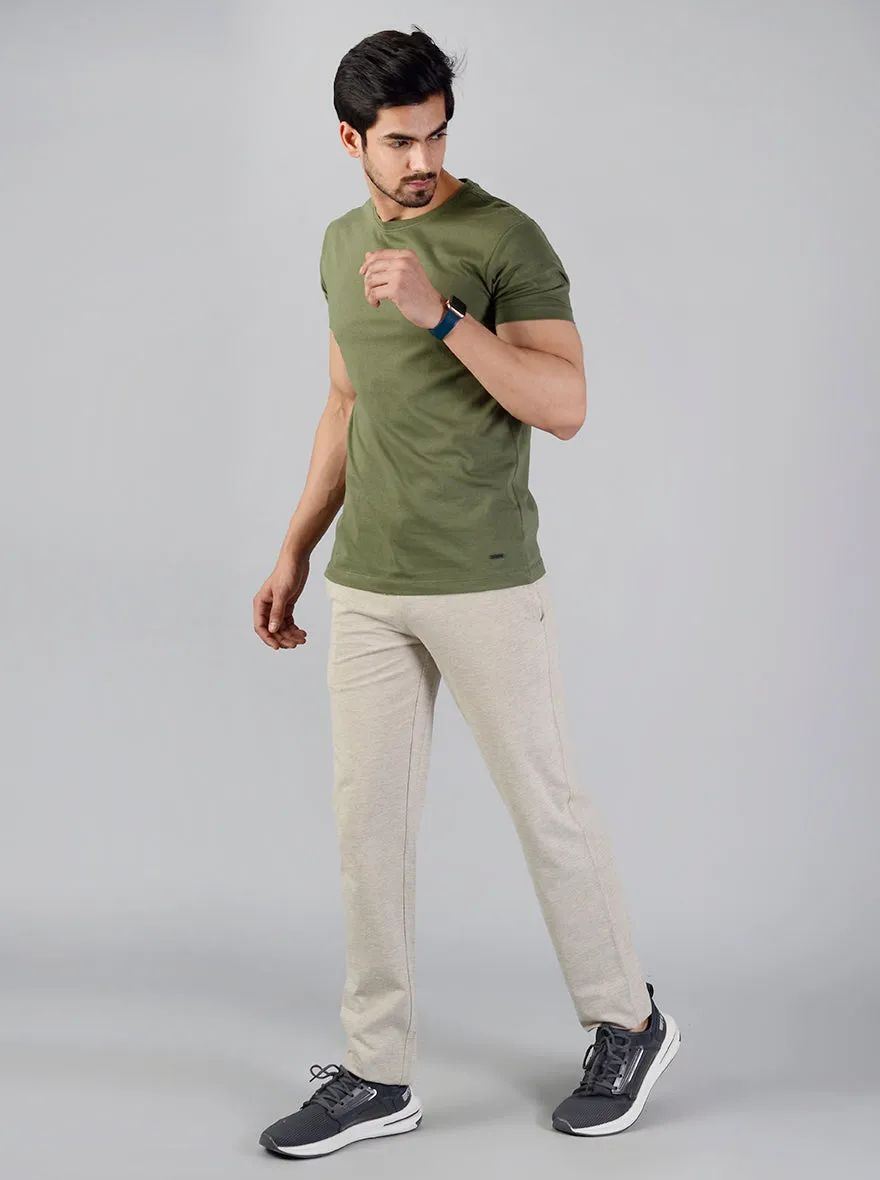 Olive Green Solid Slim Fit T-shirt | JadeBlue