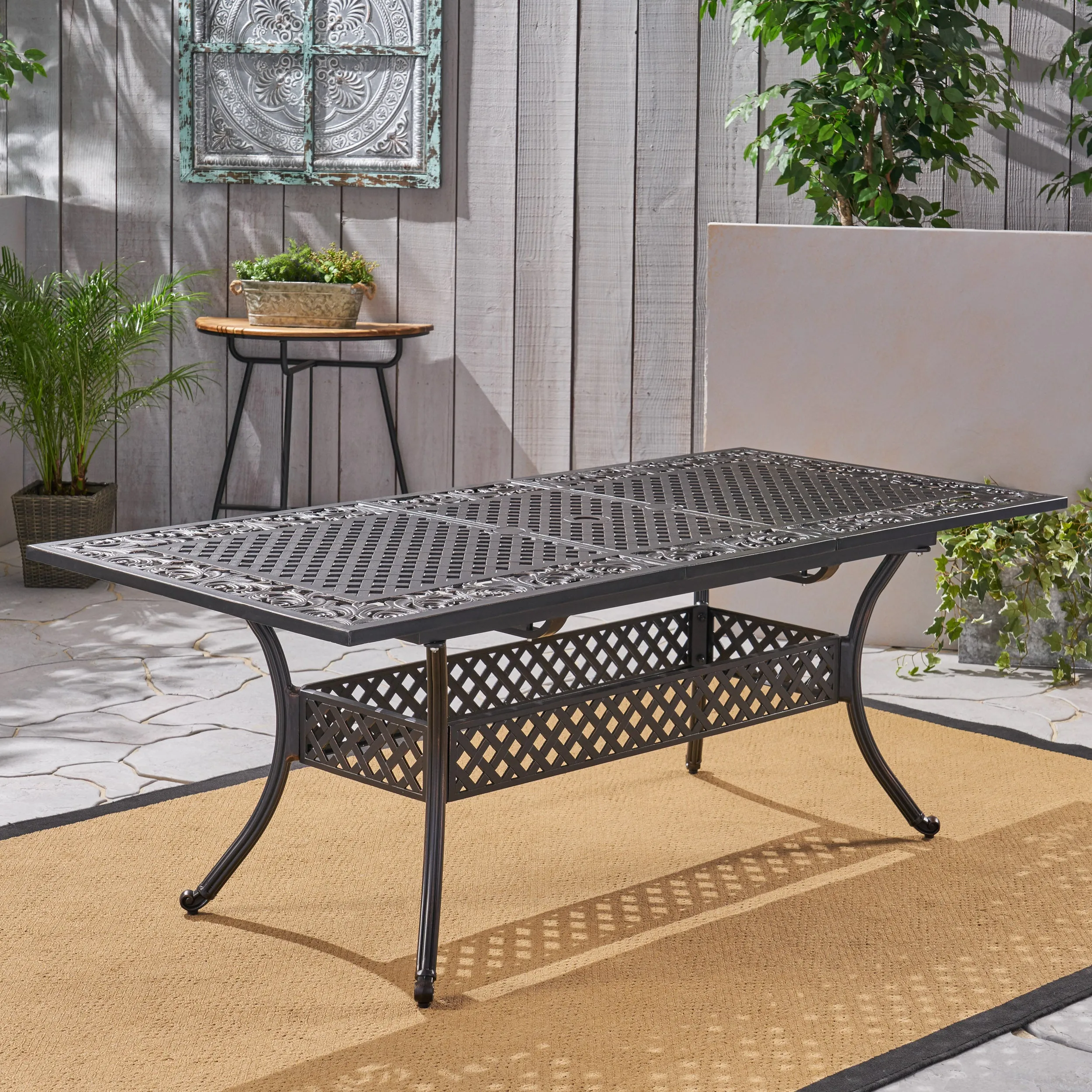 Phoenix Expandable Patio Dining Table, 64" - 81", Cast Aluminum, Shiny Copper